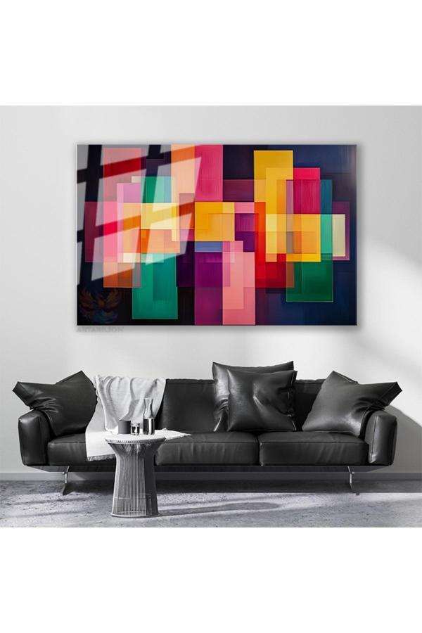 Cam Yatay Duvar Tablosu Cam Geometrik Sekiller5 Ev Ofis Salon Modern Duvar Tablosu - Image 1