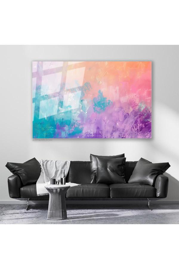 Cam Yatay Duvar Tablosu Cam Pastel Firca Darbeleri3 Ev Ofis Salon Modern Duvar Tablosu - Image 1