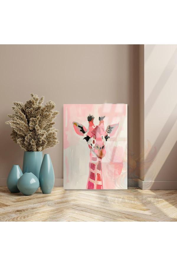 Kırılmaz Cam Tablo Pembe Sevimli Zürafa Modern Tablo Ev Dekoru Kırılmaz Cam Tablo - Image 1