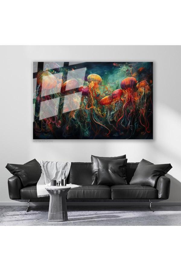 Cam Yatay Duvar Tablosu Cam Renkli Deniz Analari Ev Ofis Salon Modern Duvar Tablosu - Image 1
