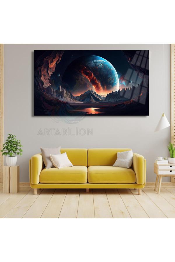 Kırılmaz Cam Soyut Tablo Gezegen HD Dijital Baskı Kırılmaz Cam Oturma Odası Tablosu - Image 1