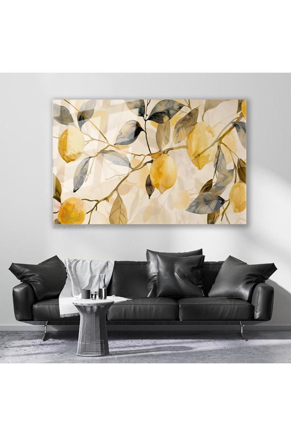 Cam Yatay Duvar Tablosu Cam Limon Agaci Dallari Ev Ofis Salon Modern Duvar Tablosu - Image 1