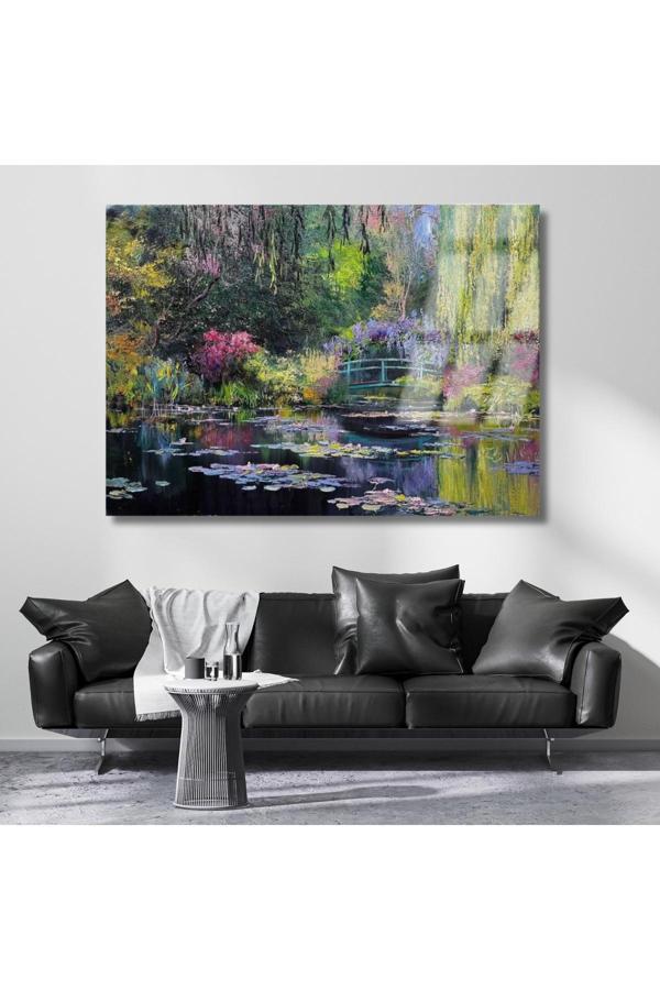 Yağlı Boya Görünümlü Kırılmaz Cam Tablo Göl Manzarası Klasik Kırılmaz Cam Baskı Tablo Salon Tablosu - Image 1