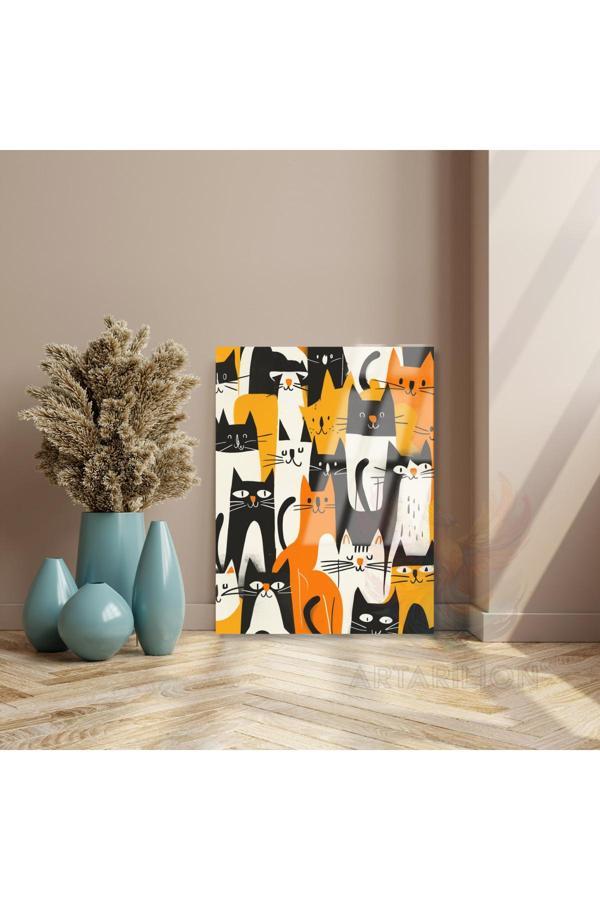 Renkli Kediler Kırılmaz Cam Tablo Modern Ev Dekoru Kedi Tablosu Duvar Tablosu - Image 1
