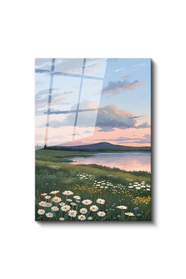 Cam Dikey Duvar Tablosu Cam Papatya Göl Ev Ofis Salon Modern Duvar Tablosu - Image 1