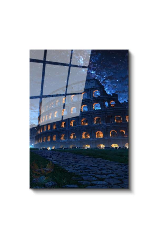 Cam Dikey Duvar Tablosu Cam Romada Gece Ev Ofis Salon Modern Duvar Tablosu - Image 1