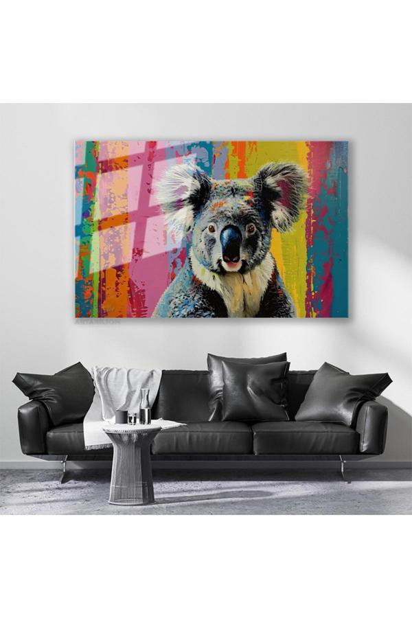 Cam Yatay Duvar Tablosu Cam Renkli Koala Ev Ofis Salon Modern Duvar Tablosu - Image 1