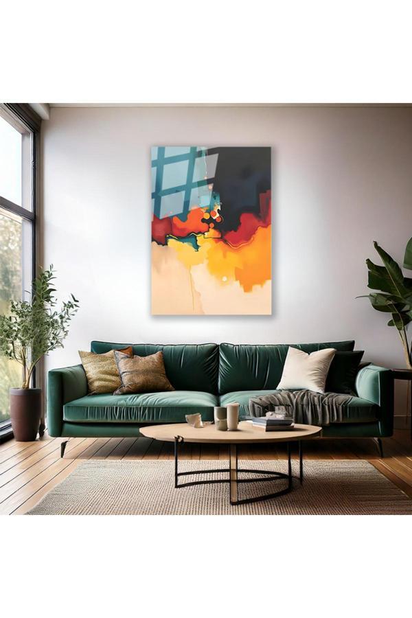 Renklerin Ahengi Soyut Tasarım Cam Duvar Tablosu Cam Tablo Salon Tablosu - Image 1