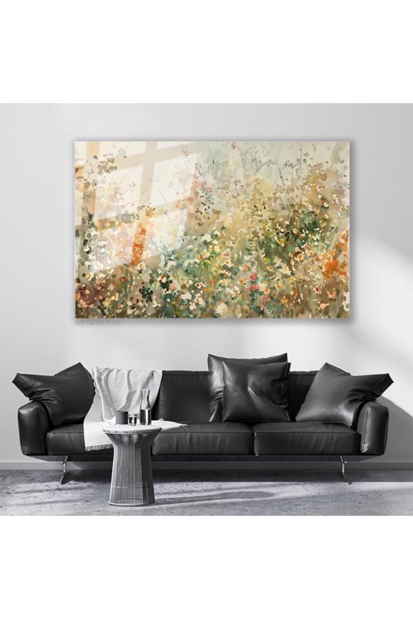 Cam Yatay Duvar Tablosu Cam Soyut Cicek Bahcesi Ev Ofis Salon Modern Duvar Tablosu - Image 1