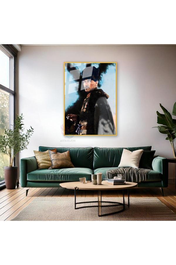 Renkli Atatürk Portresi Metal Çerçeveli Cam Tablo Ev Ofis Duvar Dekoru Cam Atatürk Tablo Modeli - Image 1