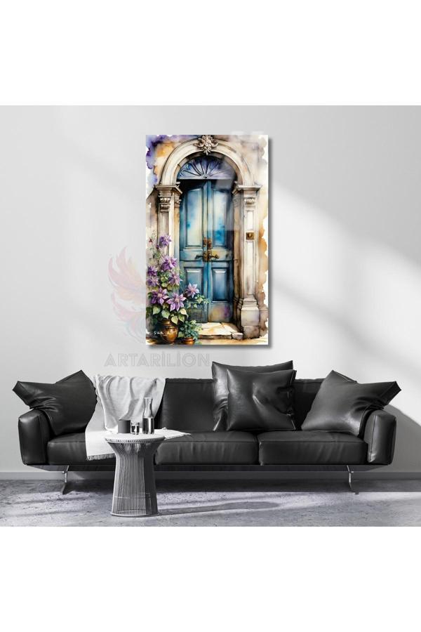 Cam Manzara Çiçekler ve Kapı Hd Dijital Baskı Tablo Salon Tablosu - Image 1