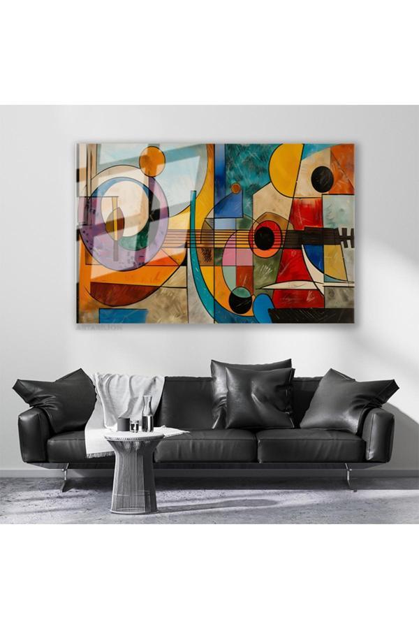 Cam Yatay Duvar Tablosu Cam Soyut Geometrik Sanat Ev Ofis Salon Modern Duvar Tablosu - Image 1