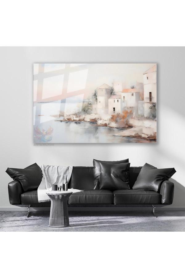 Cam Yatay Duvar Tablosu Cam Soyut Sahil Kasabasi Ev Ofis Salon Modern Duvar Tablosu - Image 1