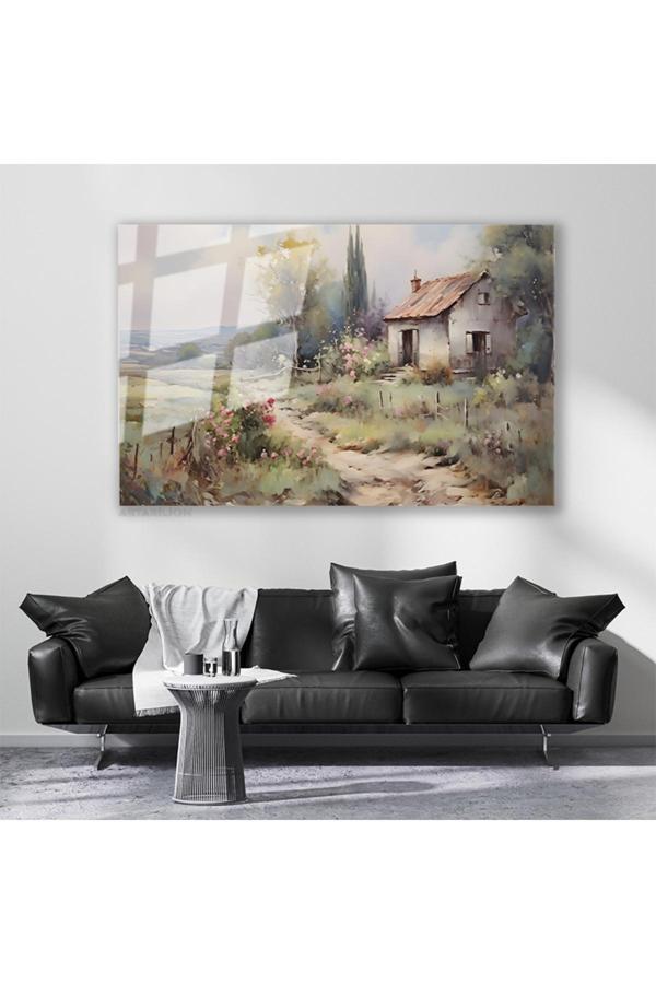 Cam Yatay Duvar Tablosu Cam Koy Evi2 Ev Ofis Salon Modern Duvar Tablosu - Image 1