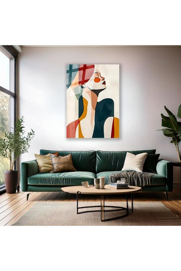 Soyut Çizim Kadın Resmi Cam Tablo Duvar Tablosu Modern Ev Dekoru Cam Salon Tablosu - Image 1