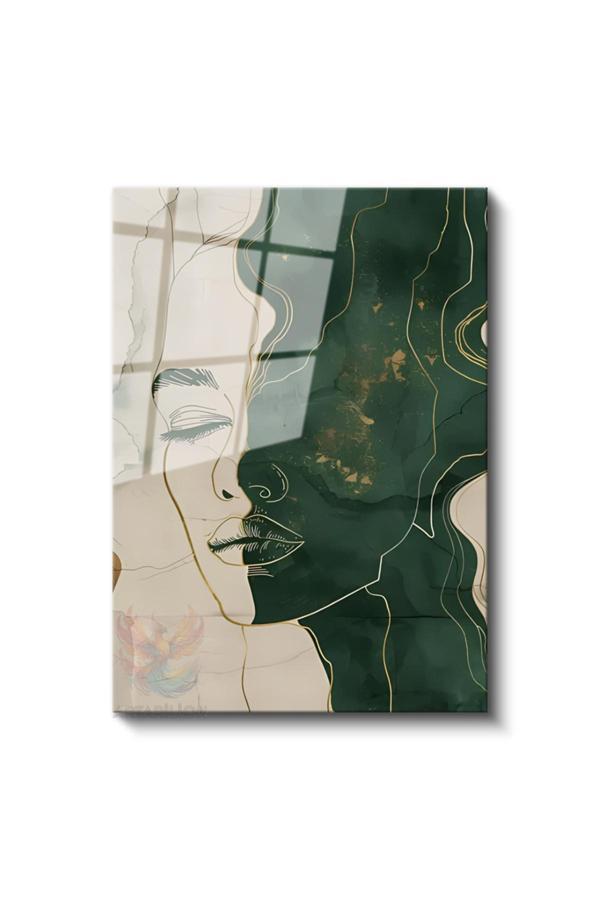 Cam Dikey Duvar Tablosu Cam Soyut Yeşil Siluet Ev Ofis Salon Modern Duvar Tablosu - Image 1