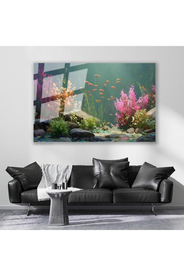Cam Yatay Duvar Tablosu Cam Sualti Renkleri Ev Ofis Salon Modern Duvar Tablosu - Image 1