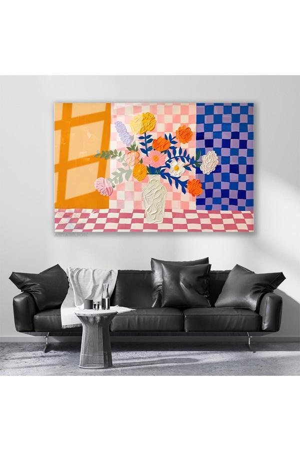 Cam Yatay Duvar Tablosu Cam Soyut Vazodaki Cicekler Ev Ofis Salon Modern Duvar Tablosu - Image 1