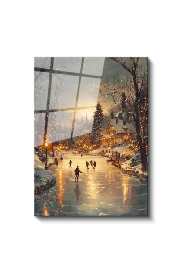 Cam Dikey Duvar Tablosu Cam Donmuş Nehir Ev Ofis Salon Modern Duvar Tablosu - Image 1