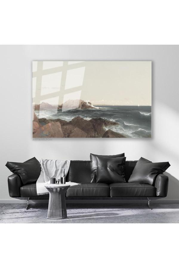 Cam Yatay Duvar Tablosu Cam Kayalıklarve Deniz Ev Ofis Salon Modern Duvar Tablosu - Image 1