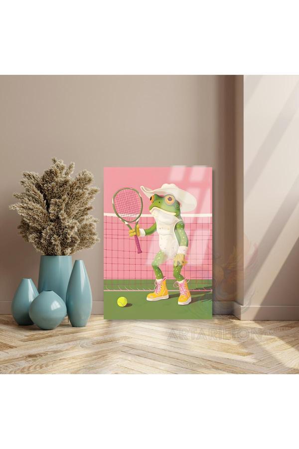 Tenis Oynayan Kurbağa Kırılmaz Cam Tablo Modern Ev Dekoru Salon Tablosu - Image 1