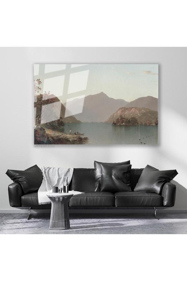 Cam Yatay Duvar Tablosu Cam Vintage Dag Gol Manzarasi Ev Ofis Salon Modern Duvar Tablosu - Image 1