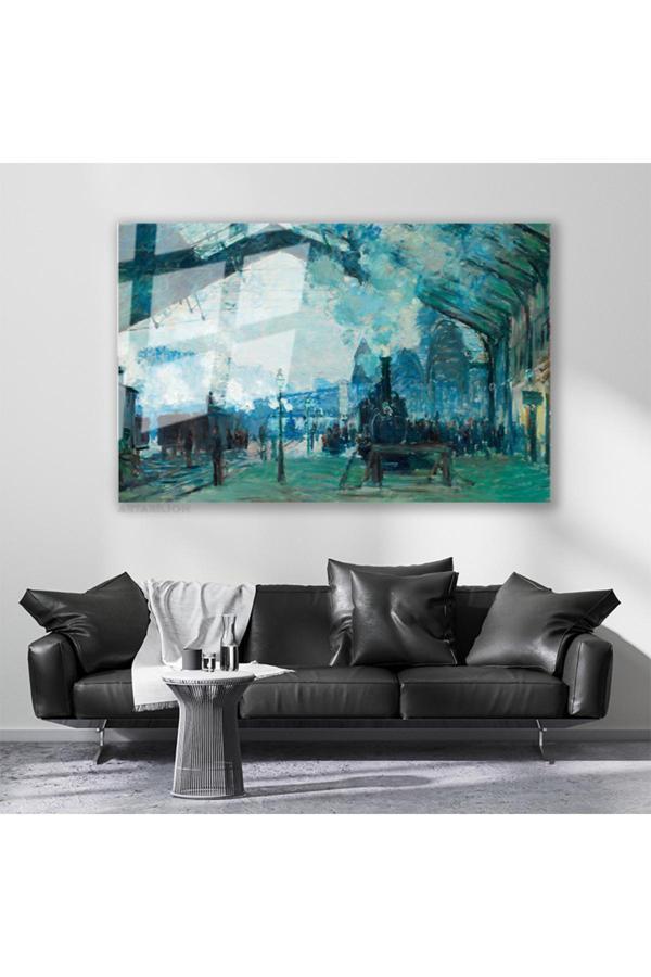 Cam Yatay Duvar Tablosu Cam Vintage Tren Istasyonu Ev Ofis Salon Modern Duvar Tablosu - Image 1