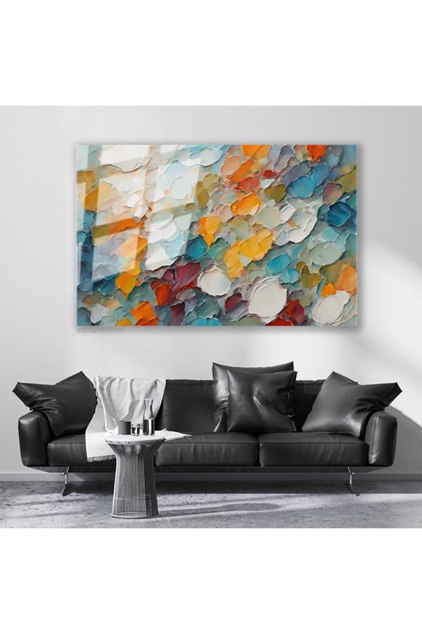 Cam Yatay Duvar Tablosu Cam Renkli Firca Darbeleri4 Ev Ofis Salon Modern Duvar Tablosu - Image 1