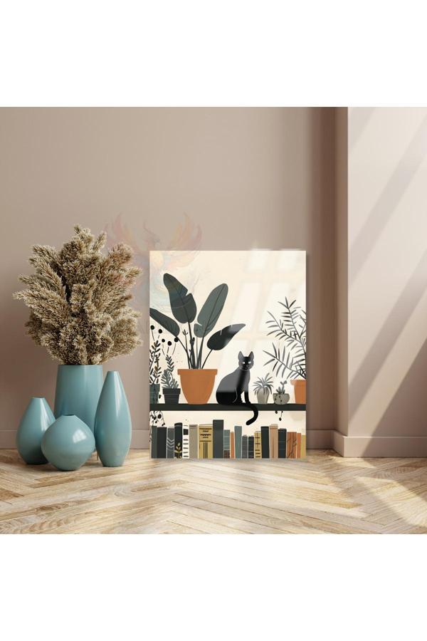 Kırılmaz Cam Tablo Raftaki Kedi Ev Dekoru Modern Kırılmaz Cam Tablo - Image 1