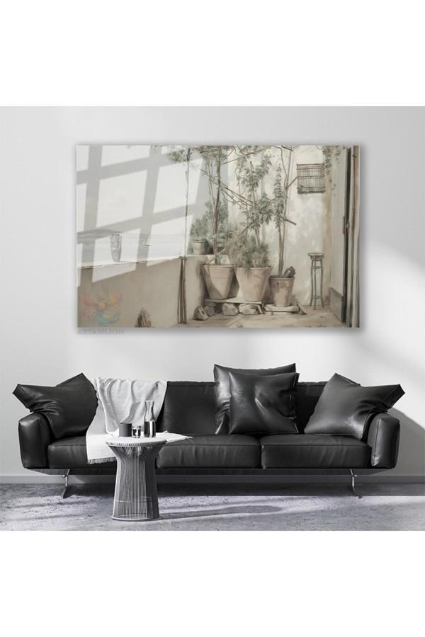 Cam Yatay Duvar Tablosu Cam Vintage Balkon Manzarasi Ev Ofis Salon Modern Duvar Tablosu - Image 1