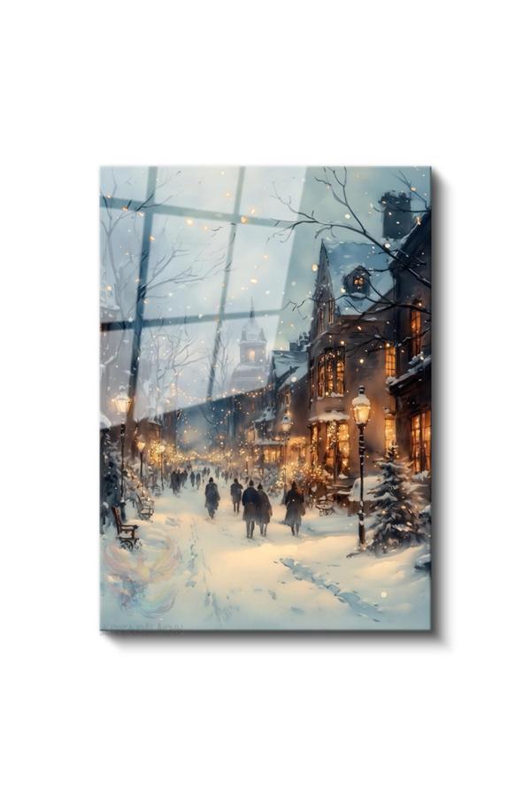 Cam Dikey Duvar Tablosu Cam Yeni Yıl Şehir Manzarası Ev Ofis Salon Modern Duvar Tablosu - Image 1