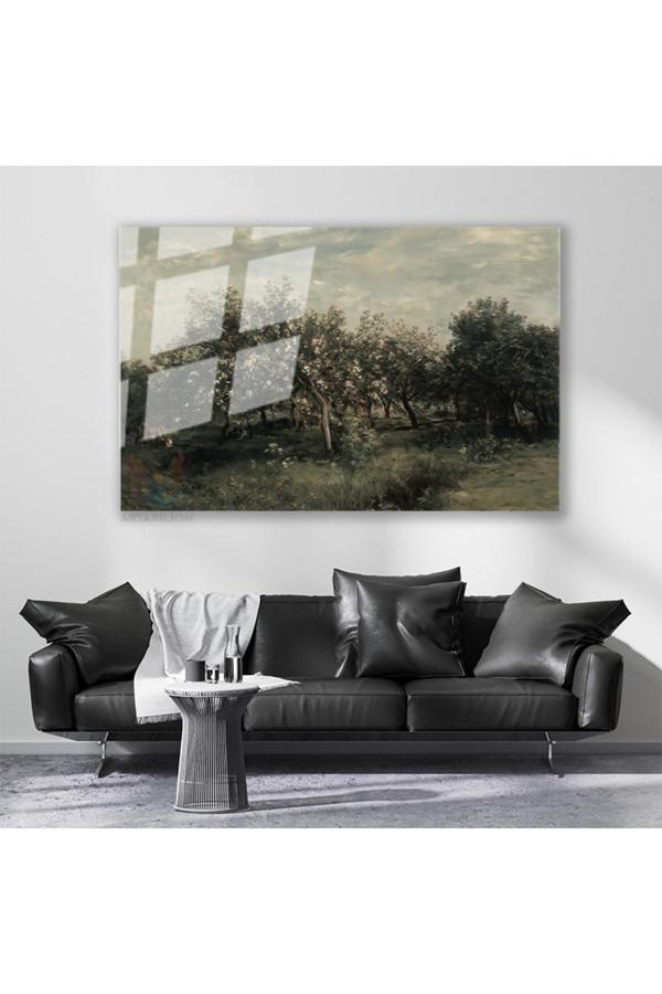 Cam Yatay Duvar Tablosu Cam Yesil Agaclar Ev Ofis Salon Modern Duvar Tablosu - Image 1