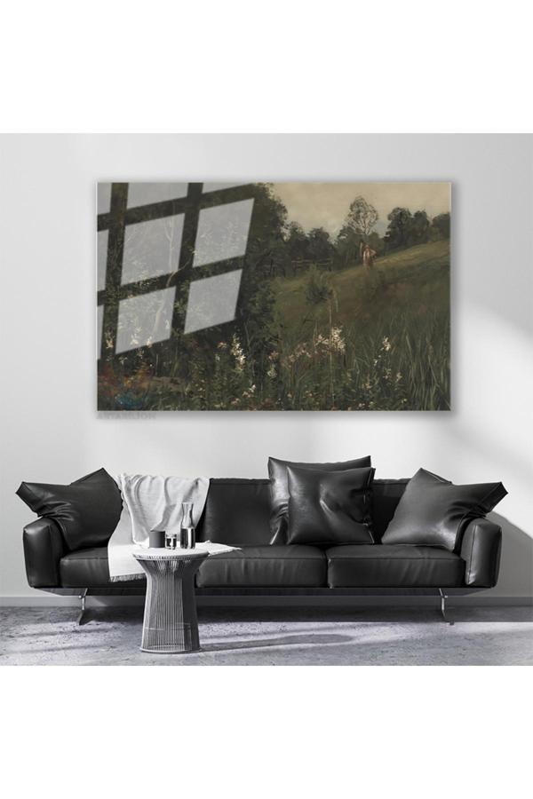 Cam Yatay Duvar Tablosu Cam Yesil Doga Manzarasi4 Ev Ofis Salon Modern Duvar Tablosu - Image 1