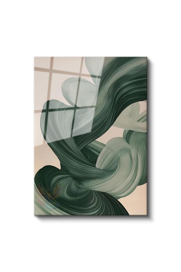 Cam Dikey Duvar Tablosu Cam Yeşil Duman Ev Ofis Salon Modern Duvar Tablosu - Image 1