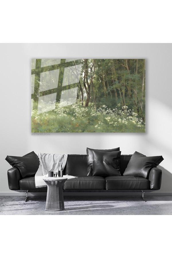 Cam Yatay Duvar Tablosu Cam Yesil Doga Manzarasi Ev Ofis Salon Modern Duvar Tablosu - Image 1