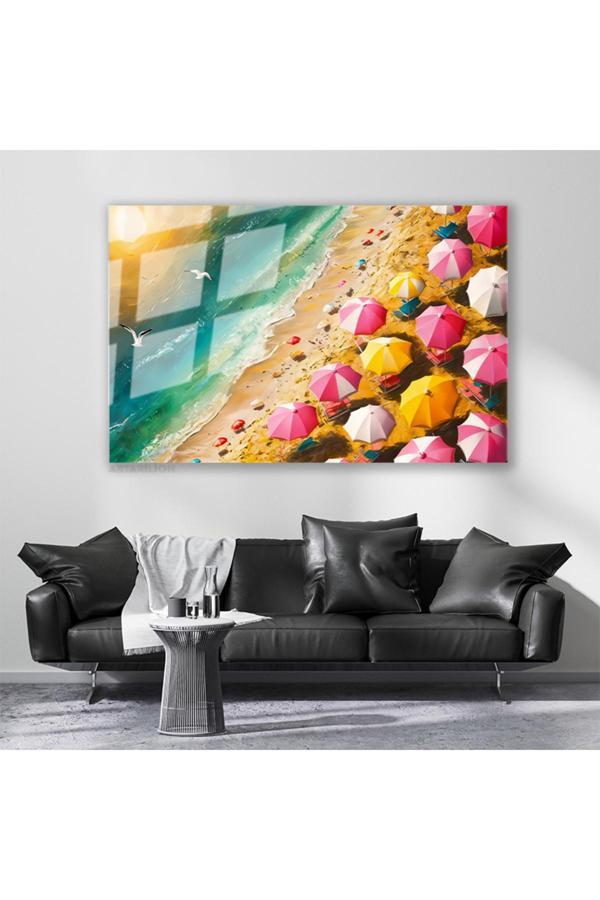 Cam Yatay Duvar Tablosu Cam Plaj Manzarasi Ev Ofis Salon Modern Duvar Tablosu - Image 1