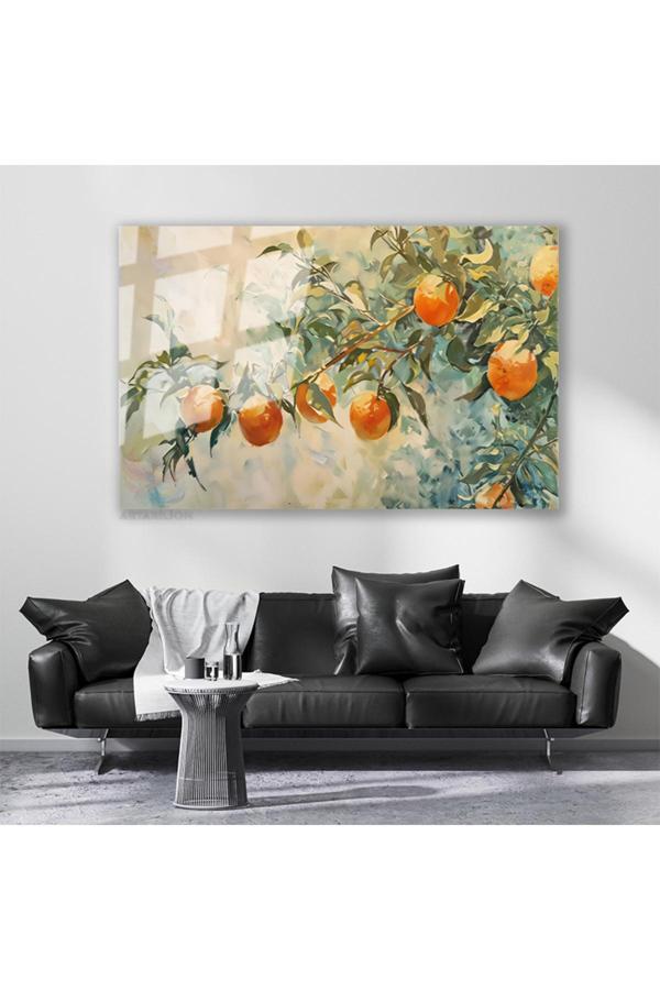 Cam Yatay Duvar Tablosu Cam Portakal Agaci Dallari Ev Ofis Salon Modern Duvar Tablosu - Image 1