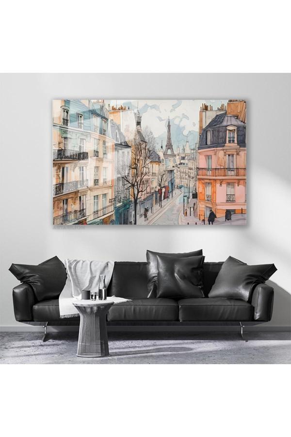 Cam Yatay Duvar Tablosu Cam Paris Sokaklari Ev Ofis Salon Modern Duvar Tablosu - Image 1