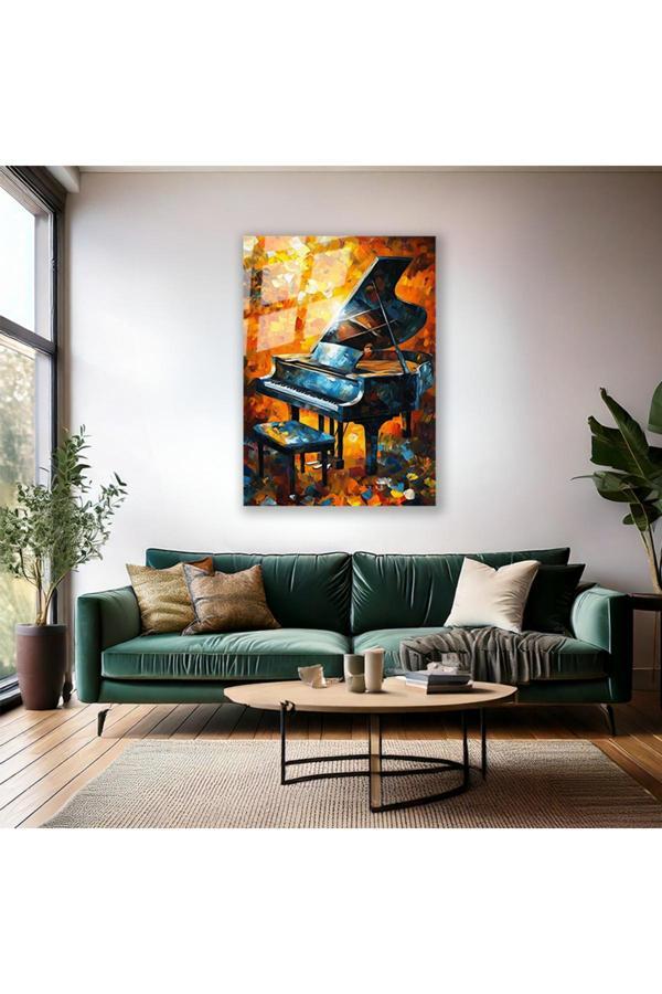 Cam Duvar Tablosu Piyano ve Işıltı Cam Baskı Tablo Ev Hediyesi Modern Tasarım Salon Tablosu - Image 1