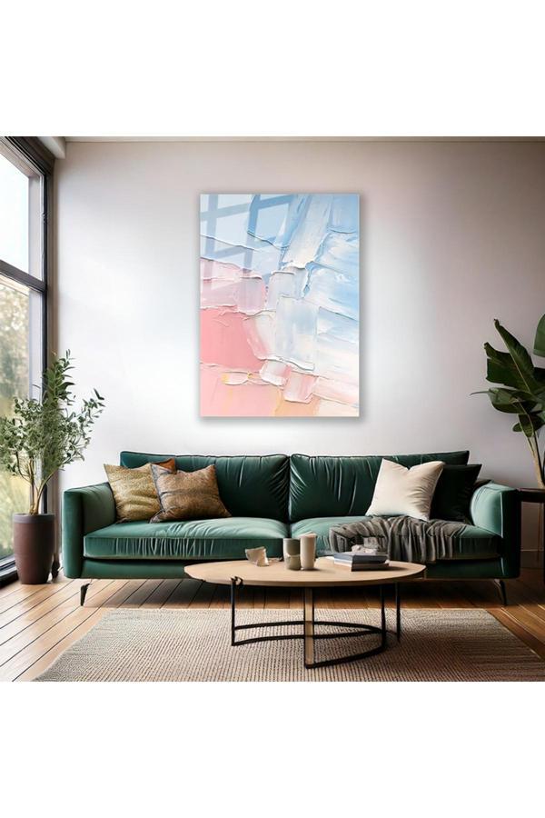 Cam Duvar Tablosu Pembe ve Mavi Sade Tasarım Cam Baskı Tablo Modern Tasarım Salon Tablosu - Image 1