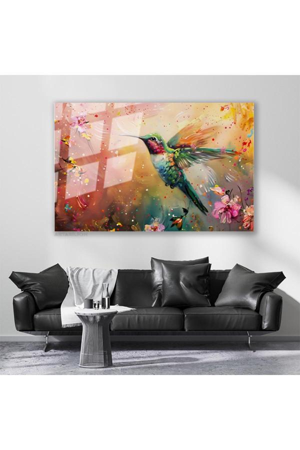 Cam Yatay Duvar Tablosu Cam Renkli Bir Kus Ev Ofis Salon Modern Duvar Tablosu - Image 1