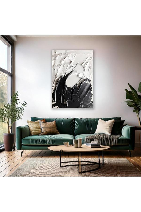 Soyut Temalı Cam Tablo Modern Sade Şık Siyah ve Beyaz Salon Ev Dekorasyon Cam Duvar Tablosu - Image 1
