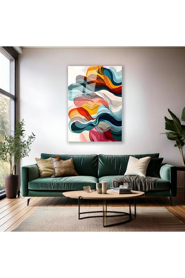 Duman Görünümlü Soyut Renkli Cam Tablo Duvar Tablosu Modern Ev Dekoru Cam Salon Tablosu - Image 1