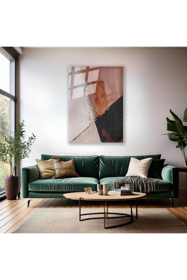 Soyut Temalı Yağlı Boya Görünümlü Fırça Darbeleri Cam Modern Salon Tablosu Cam Duvar Tablosu - Image 1