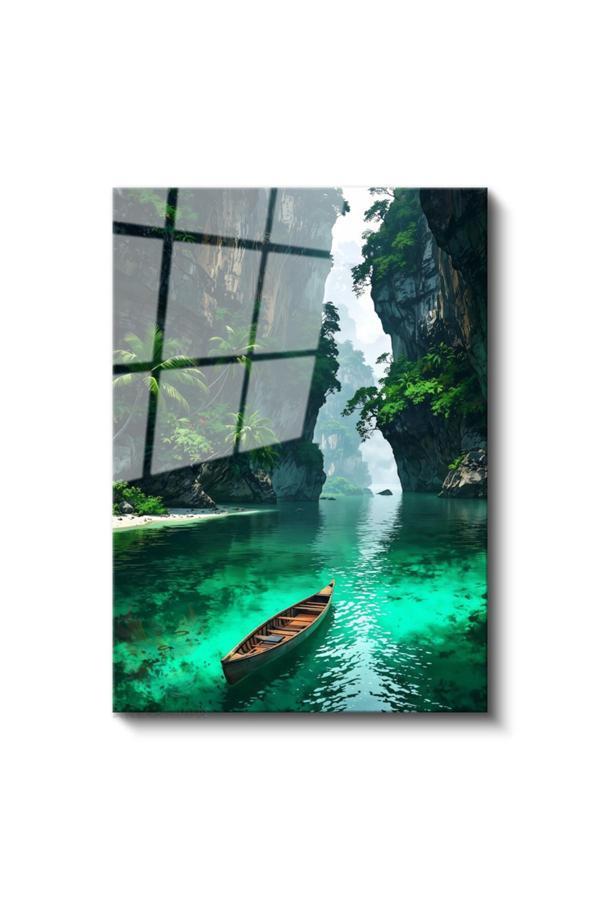 Cam Dikey Duvar Tablosu Cam Yeşil Geçit Ev Ofis Salon Modern Duvar Tablosu - Image 1