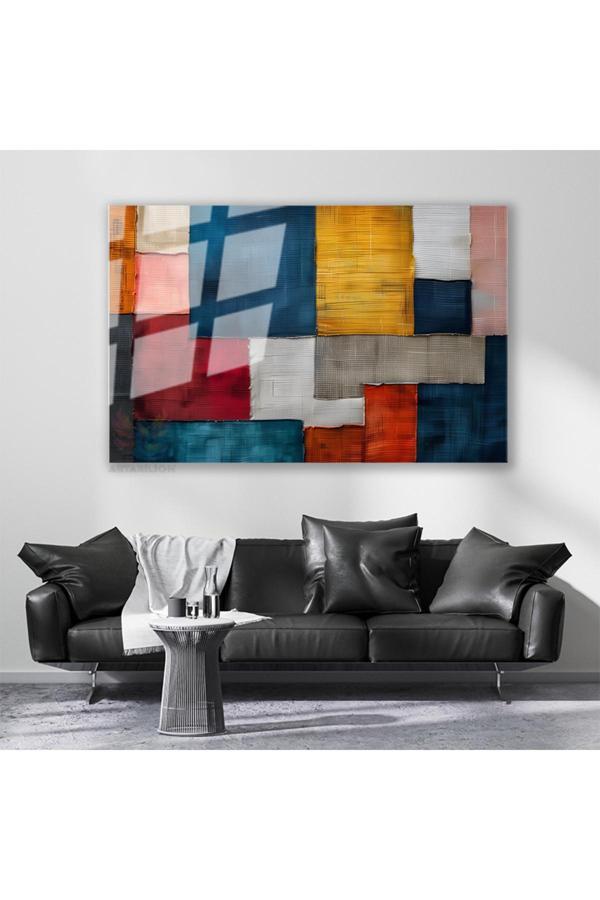 Cam Yatay Duvar Tablosu Cam Renk Kareleri2 Ev Ofis Salon Modern Duvar Tablosu - Image 1