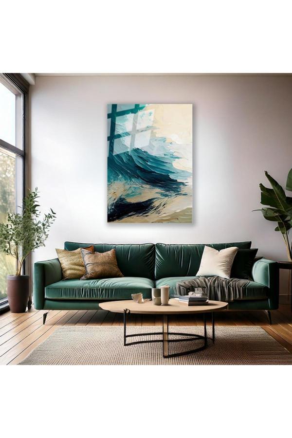 Soyut Şık ve Sade Fırça Darbeleri Cam Tablo Modern Tablo Salon Ev Dekorasyon Cam Duvar Tablosu - Image 1