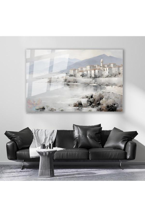 Cam Yatay Duvar Tablosu Cam Soyut Kiyi Manzarasi Ev Ofis Salon Modern Duvar Tablosu - Image 1