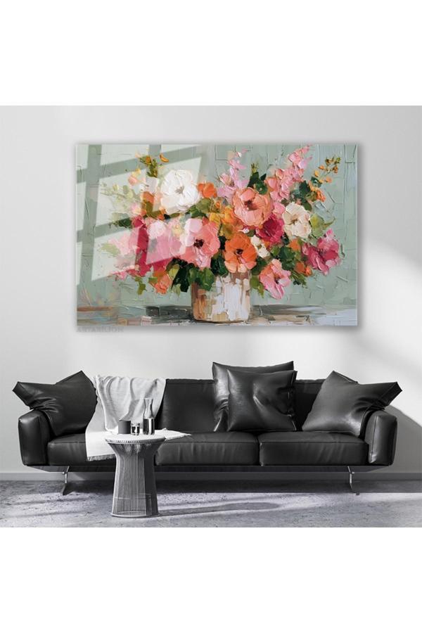 Cam Yatay Duvar Tablosu Cam Vazoda Cicekler Ev Ofis Salon Modern Duvar Tablosu - Image 1