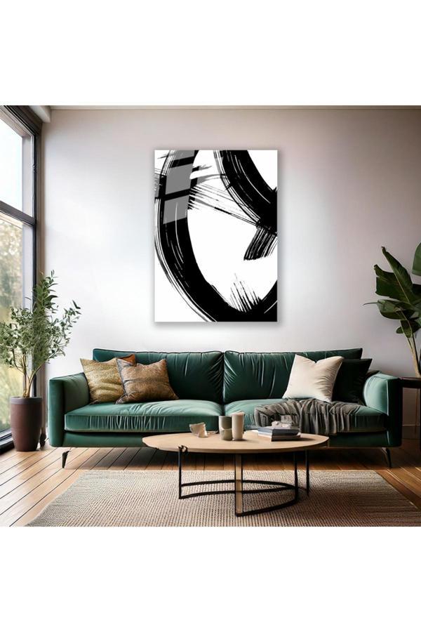 Siyah Fırça İzi Cam Duvar Tablosu Soyut Dijital Baskı Salon Tablosu Modern Tasarım Tablo - Image 1